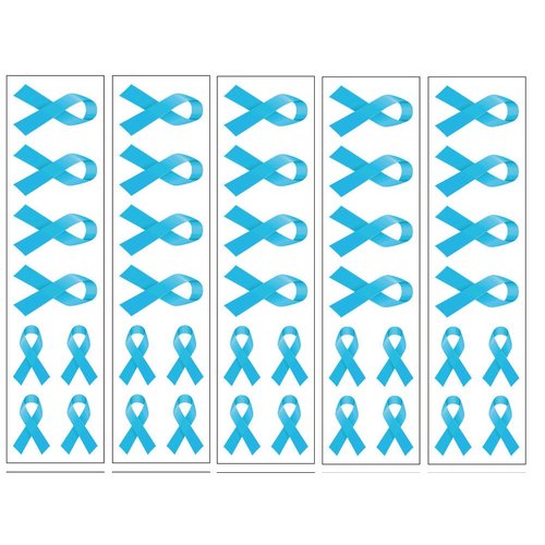 40 Light Blue Ribbon Temporary Tattoos: Prostate Cancer, Stroke, Heart Disease Awareness Tattoo
