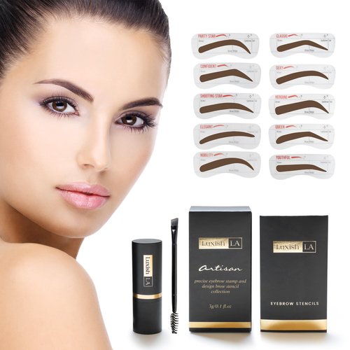 LUXSIHLA Eyebrow Stamp Kit & Eyebrow Stencils (Medium Brown)