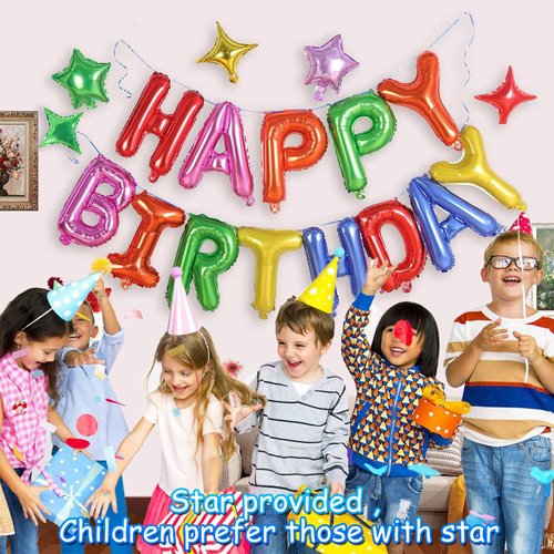 iPartycool Happy Birthday Balloon, 24pcs Birthday Decorations, Happy Birthday Banner, Birthday Party Decorations with 6pcs Star Balloons, Happy Birthday Sign for Kids Adults Birthday Party Supplies