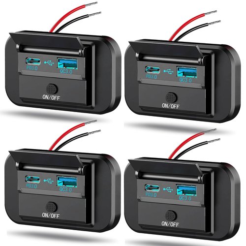 4PCS 12V RV USB Outlet with Power Switch, Vadaxx 48W Dual PD3.0 Type-C & Quick Charge QC3.0 USB-A Port Panel Wall Mount Cap, Car USB Socket Charger Adapter for RV Marine Boat Bus ATV Motorcycle Truck