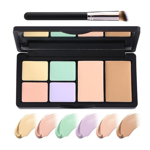 6 Colors Correcting Concealer Palette, Waterproof Long Lasting Full Coverage Contouring Foundation Concealer Palette, Makeup Cream Contour Highlighting Concealer Palette Makeup Kit with Brush（#01）