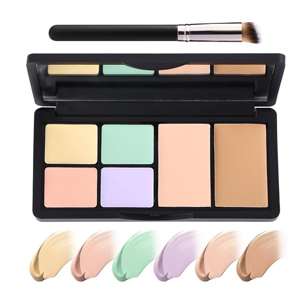 6 Colors Correcting Concealer Palette, Waterproof Long Lasting Full Coverage Contouring Foundation Concealer Palette, Makeup Cream Contour Highlighting Concealer Palette Makeup Kit with Brush（#01）