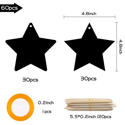 WATINC 60pcs Star Scratch Cards for Magic Color Craft Kit DIY Paper Art Scratch Star Ornament for Kids School Classroom Party Favor Supplies Decorations