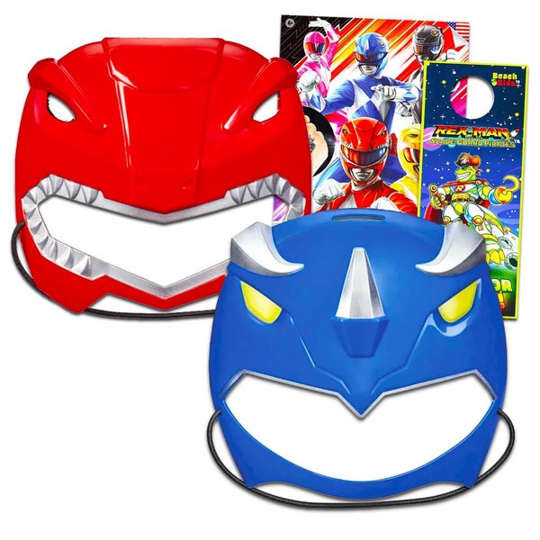 Power Rangers Masks for Kids 2 Pack Set - Bundle with Red Ranger and Blue Ranger Masks for Dress Up Pretend Play Plus Tattoos, More | Power Rangers Costume Accessories