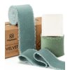 Vitalizart Velvet Ribbon Dusty Green Blue 1 1/2 Inch Handmade Frayed Fringe Fabric for Christmas Wreath Craft Ornaments Gift Wrapping Decor 3 Rolls 6 Yd