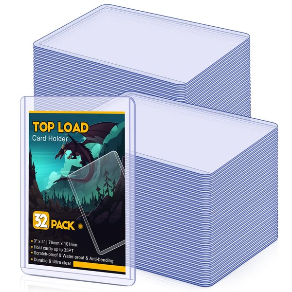 32 Count Topload Card Holder, Sooez 35PT Topload Card Protector, 3" x 4" Hard Plastic Card Sleeves, Baseball Card Protector, Rigid Toploading Card Case for Collectible Trading Sports Cards