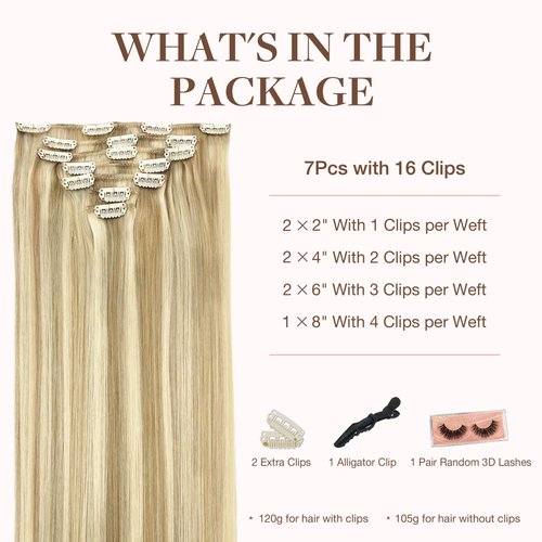 GOO GOO Clip in Hair Extensions Real Human Hair, 18inch 120g 7Pcs, 18A/613A Dark Blonde Highlighted Bleach Blonde, Remy Human Hair Extensions Clip ins for Women, Natural Human Hair