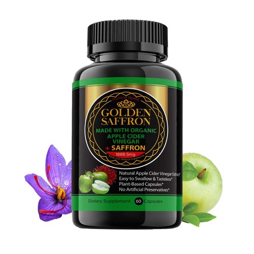 GOLDEN SAFFRON Apple Cider Vinegar Capsules – 60 Organic Veggie Pills – 1800 mg ACV & 88.5 mg Saffron Extract – Organic, Non-GMO, Natural Ingredients, Made in USA.
