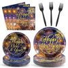 96pcs Happy New Year Party Plates and Napkins, 2025 New Year Eve Decorations for Holidays Fireworks Dinnerware Set Disposable Party Dessert Plates, New Year's Eve Tableware Supplies Decor, Serves 24