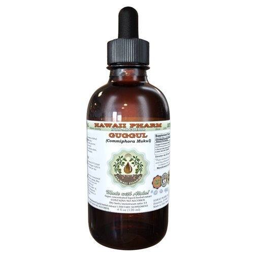 Guggul Alcohol-Free Liquid Extract, Organic Guggul (Commiphora Mukul) Unprocessed Gum Resin Glycerite Hawaii Pharm Natural Herbal Supplement 4 oz