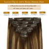 Loxxy Human Hair Extensions Ombre Chocolate Brown to Caramel Blonde Thick Silky Straight Clip in Double Weft Brazilian Human Hair Extensions Full Head color R#4-4/27 14 Inch 120g