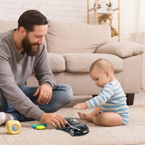 1/24 Diecast Model 3 Toy Car, Alloy Casting Model 3 Model Car Pull Back Collectible Vehicles with Sound and Light, 6 Open Doors, Model 3 Diecast Model Car Toy for Kids Adults (Black)