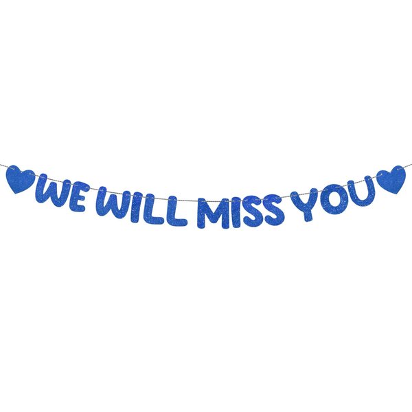 Fulmoon Pre Strung We Will Miss You Banner Glitter Bunting Graduation Retirement Party Decorations 8.2 ft Goodbye Decorations for Going Away Farewell Army Decorations Party Supplie(Navy Blue)