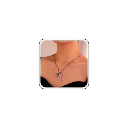 Allereyae Vintage Snake Pendant Necklace Punk Snake Necklace Serpent Choker Necklace Silver Box Chain Necklace Jewelry for Women
