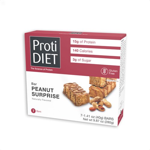 ProtiDIET Peanut Surprise High Protein Bar, No Trans Fat, Nutrient Rich Protein Fiber Bars - High Protein Snacks for Adults - Healthy On-the-Go-Snack - 7 Delicious Peanut Meal Bars Per Box