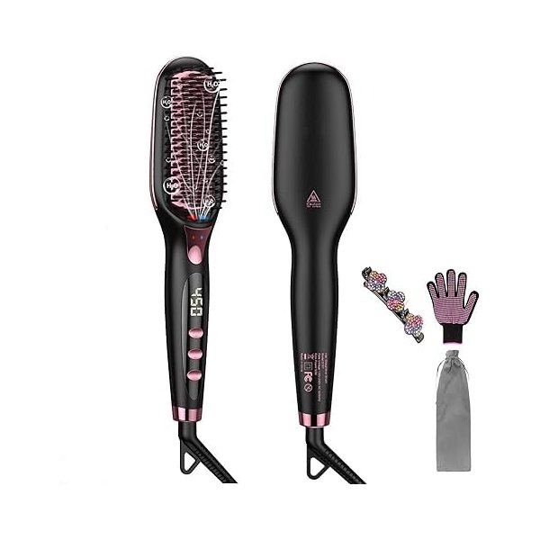 Hair Straightener, Brush and Iron All in One, Hs1 Brush with 16 Heat, Scald Resistance and Automatic Closing Function, Cermet Heating with LCD Gravel, Suitable for The Whole Family