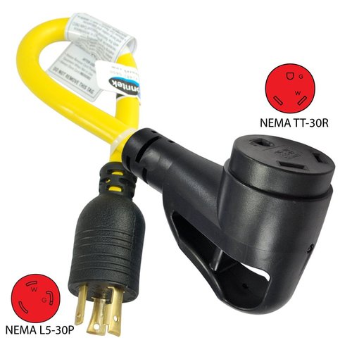 Conntek 15825 1.5-Feet, 30-Amp RV Generator Adapter for Model L5-30P Locking Plug to RV 30-Amp Ergo Grip Connector with Power Indicator