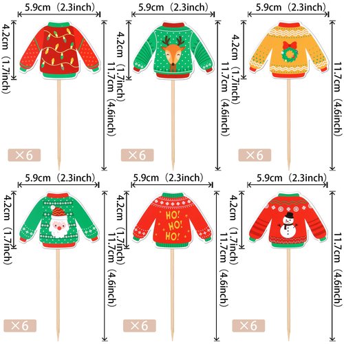 36 PCS Ugly Sweater Cupcake Toppers Merry Christmas Cupcake Picks Ugly Sweater Party Decorations for Christmas Ugly Sweater Theme Xmas Holiday Baby Shower Birthday Party Cake Decorations Supplies