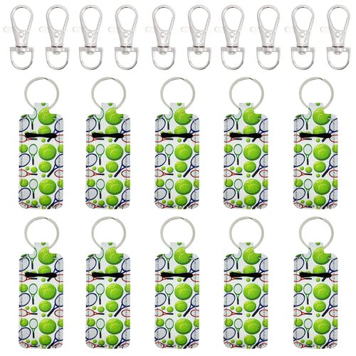 allydrew 10 Pack Chapstick Holder Keychain, Keyring for Lip Balm Lip Gloss Lipstick with 10 Pieces Metal Keyring Clasps, Tennis