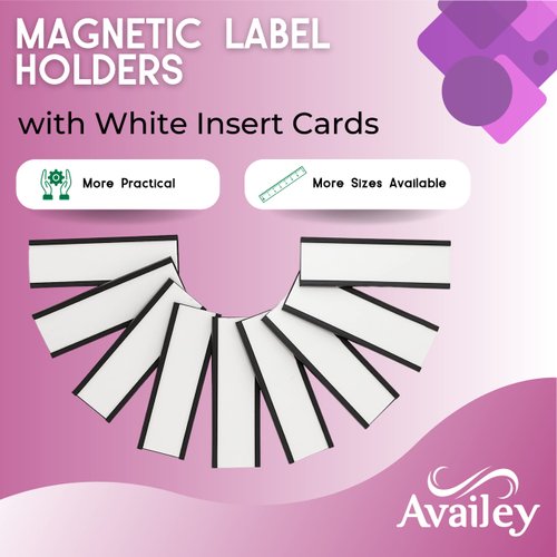 Availey 60 Pack Magnetic 'C' Channel Label Holders for Metal Racks and Shelves with Protective Films and Replacement Strips 3" x 1"