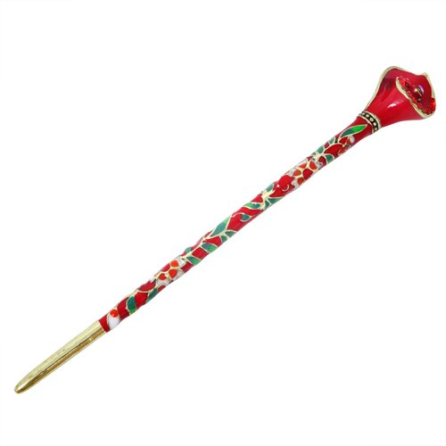 Honbay Cloisonn Vintage Hair Stick With Calla Chinese Traditional Style Fashion Hair Chopsticks Hairpin (Red)