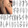 Tazimi 12 Sheets Black Flower Temporary Tattoos for Women Girls,Black Small Wild Floral Bouquet Tiny Branch Floral Wild Plants Sketch Tattoo Stickers for Women Body Art Arm