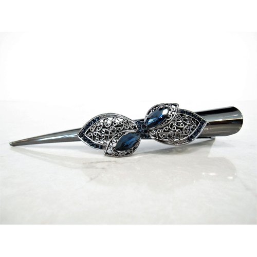 Dark silver bow blue crystal flower alligator hair claw clip clamp