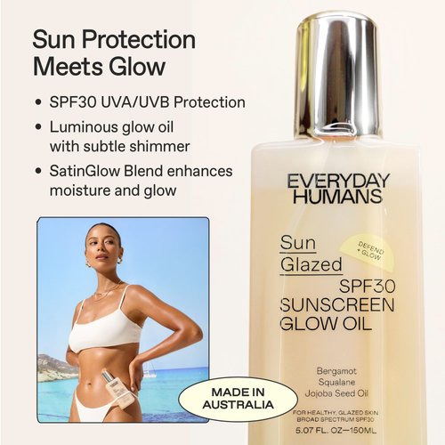 Everyday Humans SPF30 Sheer Body Glow Oil with Gold Mica | Sun Glazed Hydrating UV Protection Vegan Cruelty Free 5.1 Fl Oz | Bergamot, Squalane, Jojoba Seed Oil | UVA/UVB Broad Spectrum Protection