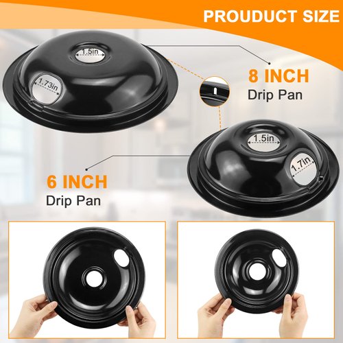 Black Porcelain Drip Pans Set 4-Pack 318067041 & 318067051 Compatible with Frigi-daire Ken-more Range Oven Replaces Electric Range Stove Burner 5304430149,5304430150 by Fetechmate
