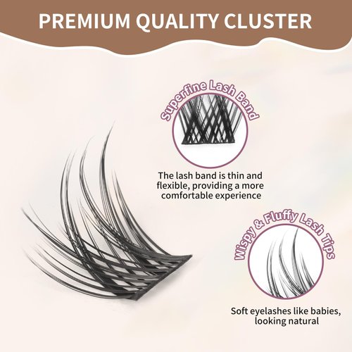 Lash Clusters 100 Pcs Cluster Lashes Natural Look DIY Eyelash Extension Manga Individual Lashes 10-16mm Mixed D Curl Wispy Fluffy Anime Lash Clusters Super Thin Band, Soft & Reusable