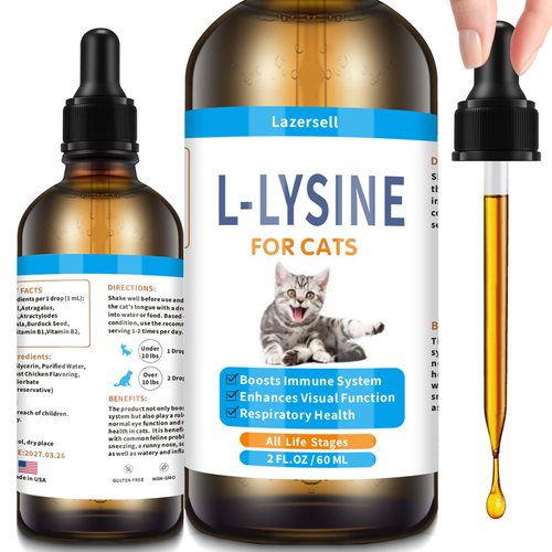 Lysine for Cats Immune Support, L-Lysine Supplement for Cat, Lysines for Feline Respiratory Health - Reduces Sneezing, Sneezing, Runny Nose, Eye Function, Natural Cat Drops for Kittens & Adult Cats