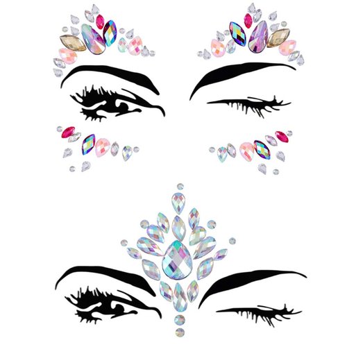 Chicque Rhinestone Face Jewels Festival Face Gems Glitter Stickers Rave Stick on Halloween Mermaid Face Tattoos Party for Women and Girls 2PCS