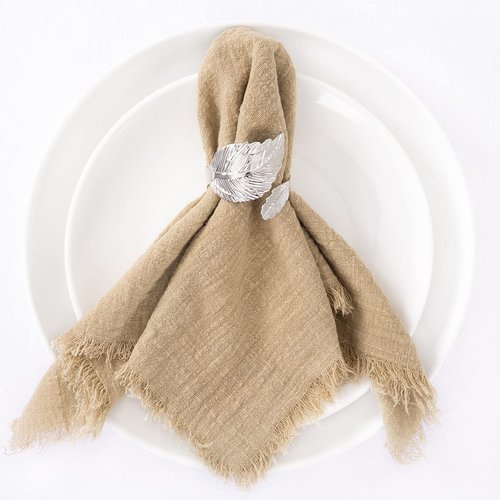 Socomi Handmade Cloth Napkins with Fringe Set of 12 Caramel Cotton Linen Napkins 18"x18" Rustic Dinner Napkins Bulk for Wedding Party Baby Shower