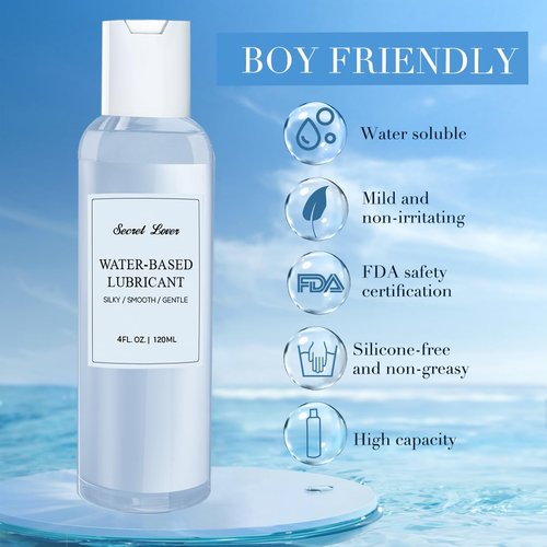 Secret Lover Water-Based Personal Lubricant, Portable Silky Smooth Long-Lasting Lube for Women, Men, and Couples, Natural Ingredients Non-Staining, Toy Friendly, Condom Safe, 4 Fl Oz