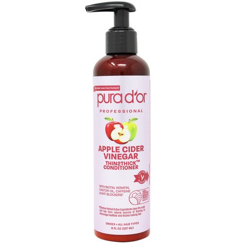 PURA D'OR Apple Cider Vinegar Thin2Thick Conditioner (8oz) Biotin, Keratin, Caffeine, Castor Oil & Key Active Ingredients for All Hair Types, Men & Women