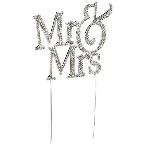 1 X Mr & Mrs Monogram Silhouette Rhinestone Wedding Cake Topper Decoration with Crystals - Formal Font