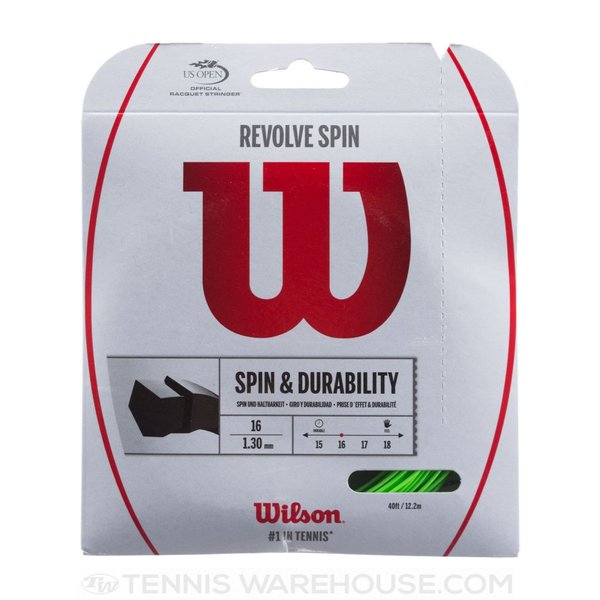 Wilson Revolve Spin 16 Gauge Green Color Poly (Polymer) Tennis String 2-Pack (2 Sets Per Order)