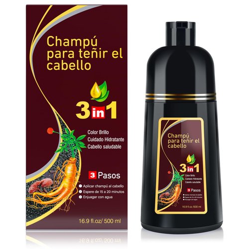 Dark Brown Hair Dye 3-in-1 Hair Coloring Shampoo for Gray Coverage, For Women &amp; Men - Champu Para...