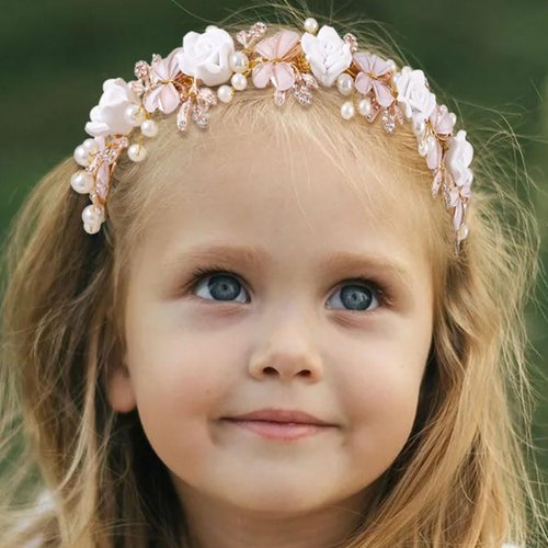 Woeoe Flower Wedding Hair Band Gold Crystal Headband Pearl Beaded Birthday Party Prom Headpiece Hair Accessories for Bride and Bridesmaid