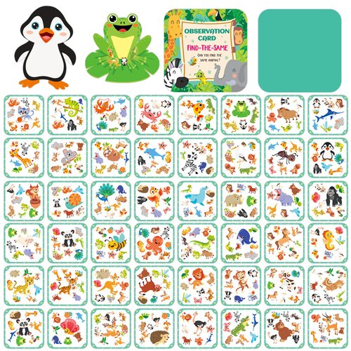 55PCS Observation Flash Cards for Kids, Waterproof Find-The-Same Flashcards,Observation Training Flash Card,Explore Concentration Educational Learning Card