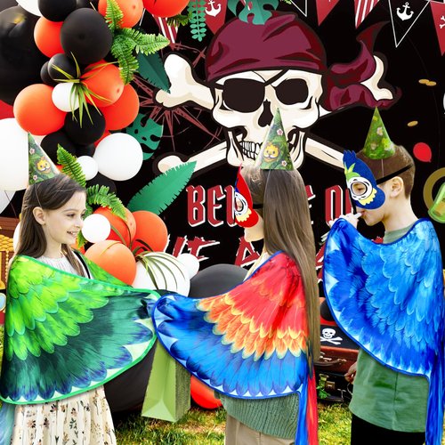 D.Q.Z Bird-Wings-Costumes for Kids with Bird Masks, 3 Pack Eagle Owl Wings for Boys Girls Halloween Dress Up Party Supplies (Parrot)
