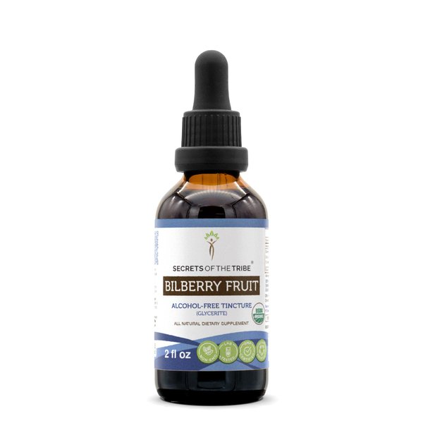 Secrets of the Tribe Bilberry Fruit USDA Organic | Alcohol-FREE Extract, High-Potency Herbal Drops, Vision | Made from 100% Certified Organic Bilberry (Vaccinium Myrtillus) Dried Fruit 2 oz