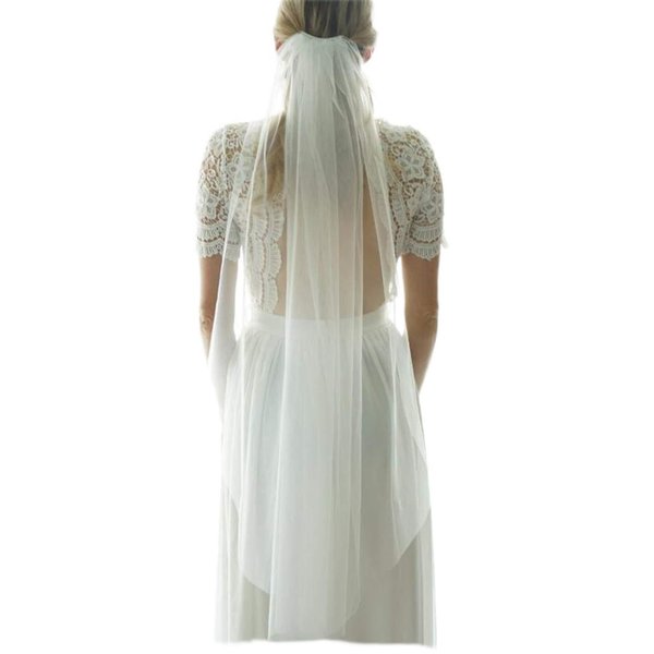 Heread 1 Tier Bride Wedding Veil Fingertip Length Short Bridal Tulle Veils with Comb and Cut Edge (White, 39.4")
