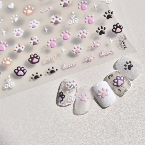 3 Sheets Cat Nail Stickers, Cute Nail Stickers, Cat Nail Decals, Cute Nail Art Stickers, Embossed Cat Claw Nail Stickers, Embossed, Cute Nail Supplies, Nail Art Stickers, DIY Nails