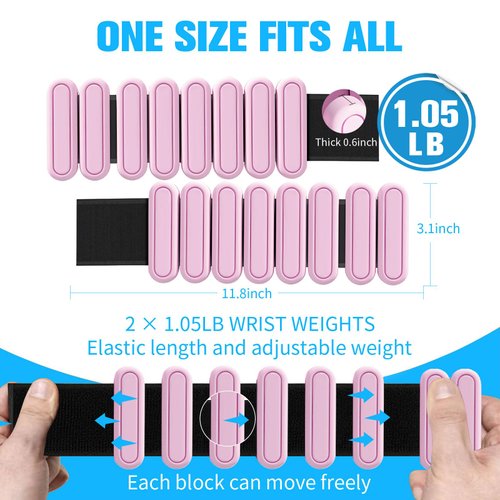 Adjustable Wrist & Ankle Weights for Men Women, Set of 2 (1lb Each), Wearable Bangles Silicone Bracelet, Workout Resistance Weights for Yoga, Pilates, Dance, Aerobics and Walking, Pink