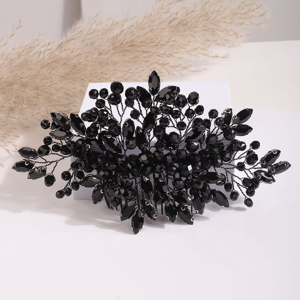 Missgrace Women Bridal Wedding Dainty Black Halloween Rhinestones Crystal Side Hair Comb Special Occasion Headpiece Hair Accessories for Women (style 1)