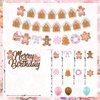 K KUMEED Christmas Birthday Decorations,Pink Gingerbread Man Merry Birthday Theme Banner Candy House Cake Topper Latex Balloons for Boys Girls Birthday Party Supplies Baby Shower