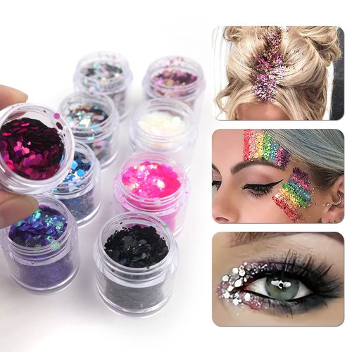 Lifextol 9 Colors Chunky Glitter Sequins 90g Size Mixed Resin Hexagons Crafts Fine Glitter Iridescent DIY Nail Sequins for Face body Makeup Resin Accessories(Mixed Color-B)