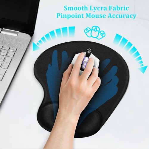 Soqool Mouse Pad, 2 Pack Ergonomic Mouse Pads with Comfortable Gel Wrist Rest Support and Lycra Cloth, Non-Slip PU Base for Easy Typing Pain Relief, Durable and Easy to Clean, Black