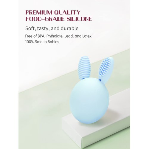 Bunny Eggy Teether Baby Teething Toy Rabbit Egg Rattle Toy Teething Pain Relief for Babies Boys Girls - Blue